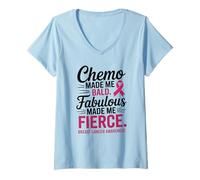 Mujer Chemo Made Me Bald Fabulous Made Me Fierce Breast Cancer Camiseta Cuello V