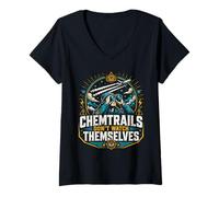 Mujer Chemtrails no se Ven a sí mismos Humor de conspiración Divertido Camiseta Cuello V