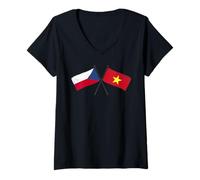 Mujer Chequia Vietnam Banderas Cruzadas República Checa Vietnamita Camiseta Cuello V