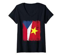 Mujer Chequia Vietnam Media Bandera República Checa Historia vietnamita Camiseta Cuello V