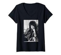 Mujer Cher Pop Singer At Mask Estreno de la película 1985 Camiseta Cuello V