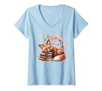 Mujer Cherry Blossom Fox Accessories For Girls Who Loves Books Camiseta Cuello V