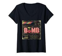 Mujer CHERRY BOMB TSHIRT MENOS HOMBRES CERRIS ROLER DERBY Camiseta Cuello V