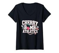 Mujer CHERRY BOMB TSHIRT MENOS HOMBRES CERRIS ROLER DERBY Camiseta Cuello V