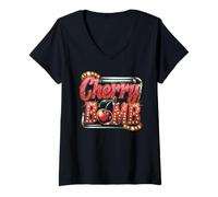 Mujer CHERRY BOMB TSHIRT MENOS HOMBRES CERRIS ROLER DERBY Camiseta Cuello V