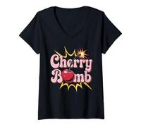 Mujer CHERRY BOMB TSHIRT MENOS HOMBRES CERRIS ROLER DERBY Camiseta Cuello V