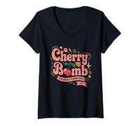 Mujer CHERRY BOMB TSHIRT MENOS HOMBRES CERRIS ROLER DERBY Camiseta Cuello V