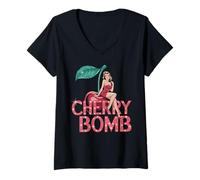 Mujer CHERRY BOMB TSHIRT MENOS HOMBRES CERRIS ROLER DERBY Camiseta Cuello V