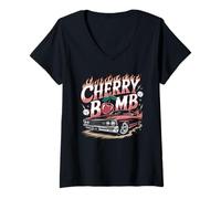 Mujer CHERRY BOMB TSHIRT MENOS HOMBRES CERRIS ROLER DERBY Camiseta Cuello V