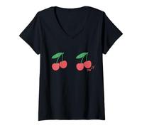 Mujer Cherry Boobs Cottagecore Fruta Kawaii E-Girl Japón Estética Camiseta Cuello V