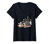 Mujer Chess Bowling Alley Humor Peón vs Rey Pin Regalo Camiseta Cuello V