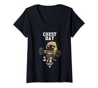 Mujer Chest Day Pug Camiseta Cuello V