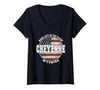 Mujer Cheyenne Wyoming, Bandera Americana Vintage Camiseta Cuello V