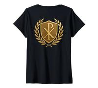Mujer Chi Rho: símbolos católicos cristianos Camiseta Cuello V