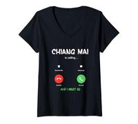Mujer Chiang MAI está Llamando y Debo IR a Tailandia de Viaje Camiseta Cuello V