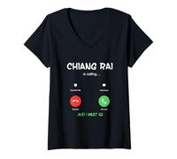 Mujer Chiang Rai está Llamando y Debo IR a Tailandia de Viaje Camiseta Cuello V