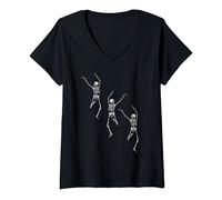 Mujer Chibi Goth Halloween Dancing Skeleton Dance of Death Camiseta Cuello V