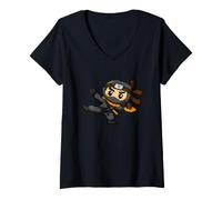 Mujer Chibi Ninja de 8 bits Camiseta Cuello V