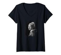 Mujer Chica con un Pendiente de Perla Grunge Camiseta Cuello V