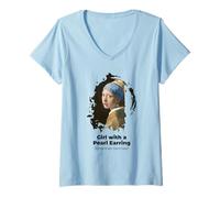 Mujer Chica con un Pendiente de Perla Grunge Camiseta Cuello V