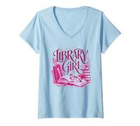 Mujer Chica de la Biblioteca | Lindo Bibliotecario Amante de Libros de Lectura estética Camiseta Cuello V
