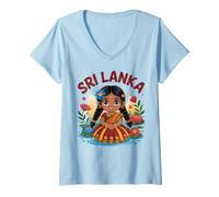 Mujer Chica de Sri Lanka en Vestido Tradicional con Flores de Loto niños Camiseta Cuello V