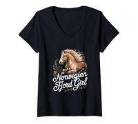 Mujer Chica del fiordo Noruego Caballo Camiseta Cuello V