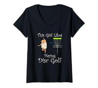 Mujer Chica Le Gusta Jugar Disc Golf Irónico Hobby Deportes Camiseta Cuello V