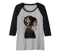 Mujer Chica Negra Cultura Patrimonio Asiático Flor Cereza Sakura Camiseta Manga Raglan