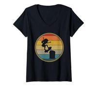 Mujer Chica Patinadora Vintage Retro Skateboarding Kids Camiseta Cuello V