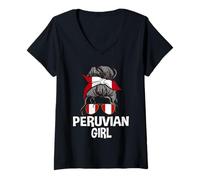 Mujer Chica peruana desordenada moño de Pelo patriótico Mujer Perú Gafas de Sol Camiseta Cuello V