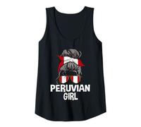 Mujer Chica peruana desordenada moño de Pelo patriótico Mujer Perú Gafas de Sol Camiseta sin Mangas