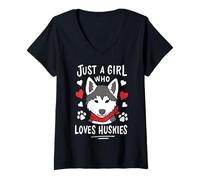 Mujer Chica Que ama Huskies Siberian Husky Perros Dueño Camiseta Cuello V