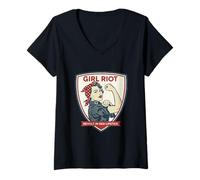 Mujer Chica Riot Retro Feminista Empoderamiento Rosie Gráfico Camiseta Cuello V