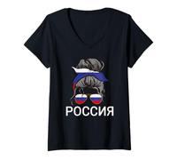 Mujer Chica Rusa Moño De Pelo Desordenado Idioma Ruso Camiseta Cuello V