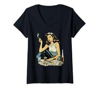 Mujer Chica Vintage Fumando Camiseta Cuello V