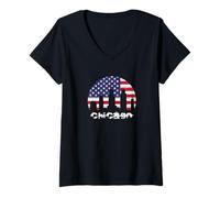 Mujer Chicago, EE. UU., Bandera del Medio Oeste de Estados Unidos, Grunge, Illinois, Windy City Camiseta Cuello V
