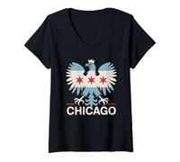 Mujer Chicago Flag Polonia Polonia Inmigrante Polaco Águila Polska Americana Camiseta Cuello V