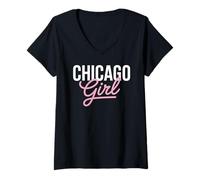 Mujer Chicago Girl Illinois Mujeres Chica Divertido Hogar Chi Town City Camiseta Cuello V