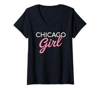 Mujer Chicago Girl Illinois Mujeres Chica Divertido Hogar Chi Town City Camiseta Cuello V