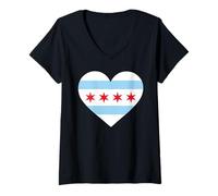 Mujer Chicago Heart Flag Pride Windy City Illinois Loop North Side Camiseta Cuello V