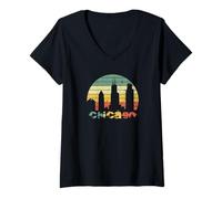 Mujer Chicago Illinois Horizonte Paisaje Urbano Medio Oeste Estados Unidos Windy City Camiseta Cuello V