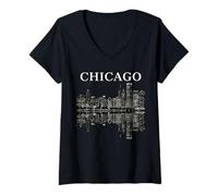 Mujer Chicago Illinois Skyline City Reflection Urban Camiseta Cuello V