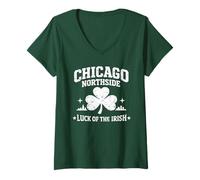 Mujer Chicago Northside Lucky Paddy Irish Shamrock Día de San Patricio Camiseta Cuello V