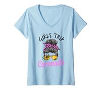 Mujer Chicas a Juego Coronado California moño desordenado Camiseta Cuello V