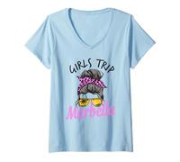 Mujer Chicas a Juego Marbella España moño desordenado Camiseta Cuello V
