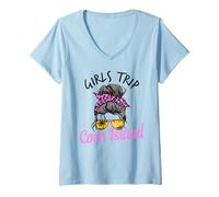 Mujer Chicas a Juego Viaje Corn Island moño desordenado Camiseta Cuello V