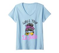 Mujer Chicas a Juego Viaje La Jolla California moño desordenado Camiseta Cuello V