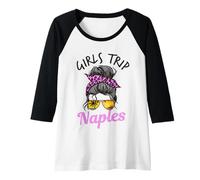 Mujer Chicas a Juego Viaje Nápoles Florida Moño de Pelo desordenado Mujeres Camiseta Manga Raglan