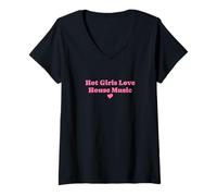 Mujer Chicas Calientes aman la música de la casa EDM Rave Techno Concierto Camiseta Cuello V